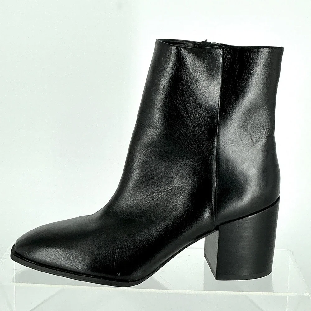 Nordstrom Size 8.5 Black Leather Square Toe Block Heel Ankle Boot NEW Vanna $140